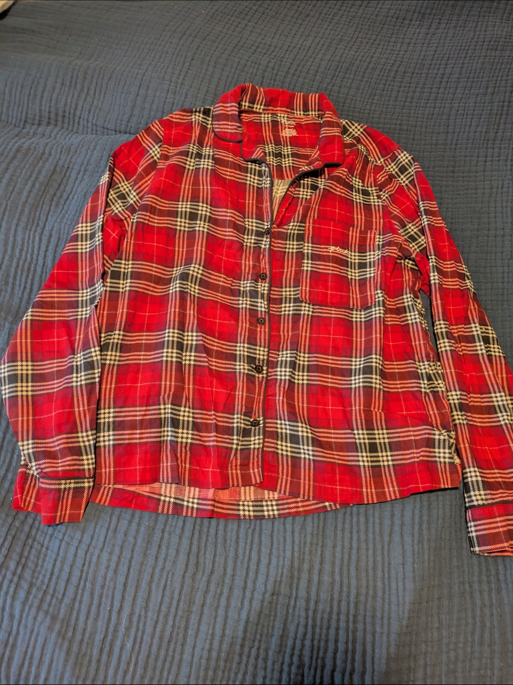 PINK Victoria's Secret Red Plaid Button-Down Pajama Top
